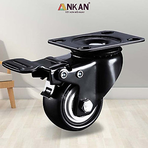 Bánh Xe Đẩy Hàng Có Bạc Đạn Và Khóa ANKAN, Bánh Xe Nhựa PVC Mini 40mm