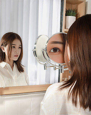 Gương trang điểm phóng đại 3 lần, xoay 360 độ, 2 mặt siêu nét, treo tường phòng tắm, phòng ngủ, Khách sạn, resort, Inox SUS 304, Size 15cm, 18cm, 20cm, Minh House
