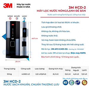 Máy Lọc Nước Nóng Lạnh Để Bàn 3M HCD-2 Cao Cấp, Công Nghệ Bảo Vệ Kép 3M Với Đèn UV, Nhập Khẩu Mỹ - Hàng Chính Hãng 3M