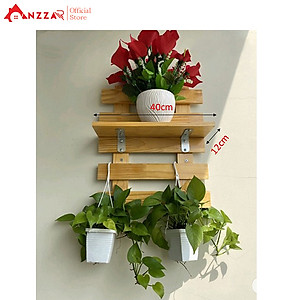 Kệ gỗ treo tường để chậu cậy, giá gỗ thông treo tường trang trí ban công, ngoại thất đẹp, treo chậu cây, chậu hoa 200cmx40cm