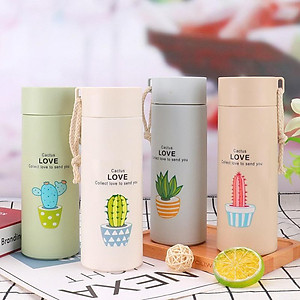 Bình Đựng Nước Lõi Thủy Tinh Họa Tiết Xương Rồng Dễ Thương Dung Tích 450ml - Bình Giữ Nhiệt In Hình Xương Rồng 450ml Lõi Thủy Tinh Bọc Và Nhựa Lúa Mạch Có Dây Sách Tiện Dụng - Giao Màu Ngẫu Nhiên
