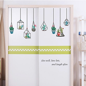 Decal dán tường Giàn treo chậu xương rồng và thông điệp ý nghĩa - DKN103 AmyShop (100 x 137 cm)