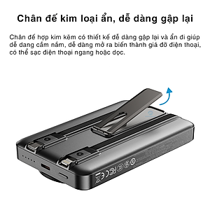 Pin Sạc dự phòng không dây nam châm 5-in-1 ROCK P50 10000mAh 20W tích hợp chân đế giữ điện thoại - Hàng chính hãng bảo hành 12 tháng