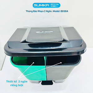 Thùng rác phân loại 2 ngăn SUMIKA B036A, dung tích 40L, nhựa nguyên sinh bền bỉ