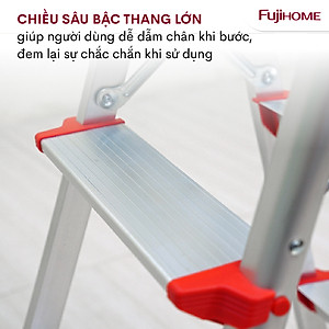 Thang nhôm chữ A 4 bậc cao 1 Mét gấp gọn FUJIHOME DL204, thang ghế 4 bậc xếp gọn gia đình- Hàng chính hãng