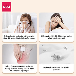 Nhiệt ẩm kế, nhiệt kế phòng Deli đồng hồ xem giờ có báo thức đo nhiệt độ phòng, độ ẩm phòng ngủ cho bé chính xác