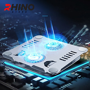Kệ đỡ Laptop 2 quạt tản nhiệt Rhino KL202, giá đỡ máy tính nhôm cao cấp, gấp gọn - Hàng chính hãng
