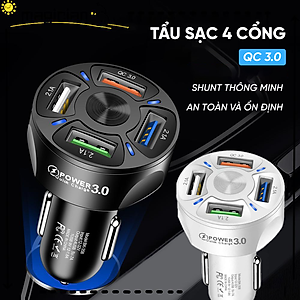 Tẩu Sạc Nhanh Thông Minh Quick Charge 3.0 | Tẩu Sạc Nhanh Thông Minh 4 Cổng USB Công Nghệ Sạc Nhanh Quick Charge 3.0, Tương Thích Nhiều Thiết Bị, Ổn Định Dòng Sạc