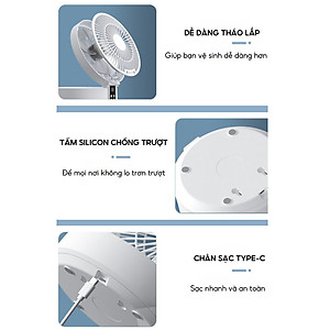 Quạt tích điện DELADEP QDB07 để bàn hoặc treo tường xoay 120°, có điều khiển, điều chỉnh đa góc, có thể gấp gọn, 5 cánh 3 mức gió siêu mát - Hàng nhập khẩu
