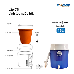 Bình lọc nước uống trực tiếp SWACF 16L | CWFLT Nano bạc, lõi lọc 7L, tốc độ lọc 2 - 4 lít/giờ, giữ khoáng thiết yếu - Công nghệ Mỹ