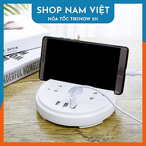 Ổ Cắm Điện Tròn 3 Cổng USB Chống Giật, Có Đèn Ban Đêm, Kèm Đế Điện Thoại, Chịu Tải 2500W