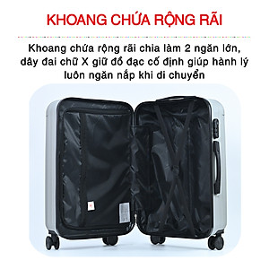 Vali du lịch kéo cao cấp Size 24inch- Chất lượng cao  KS-155 - Bạc