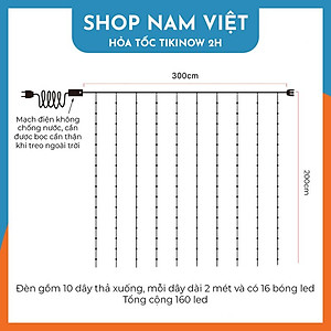 Dây Led Rèm Hạt Gạo Chống Nước, Hiệu Ứng Thác Nước, Trang Trí Ngoài Trời