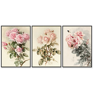 Bộ 3 tranh treo tường trên nền canvas hoa hồng lãng mạng trang trí phòng khách và phòng ngủ nhiều kích cỡ