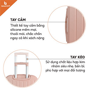 Vali du lịch thời trang BAMOZO 8812 MÀU HỒNG NHẠT size 20/24 , vali kéo chống trầy xước được bảo hành 5 năm