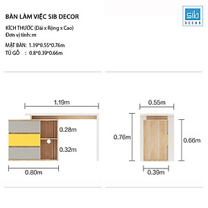 Bàn Làm Việc Kết Hợp Tủ Gỗ Nhiều Ngăn Hiện Đại Phong Cách Bắc Âu Thương Hiệu SIB Decor BLV57