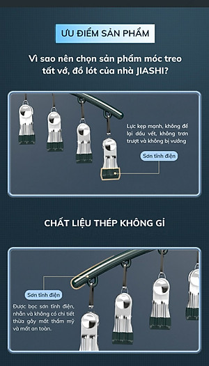 Móc Treo Đồ Lót Khăn Tất 10 Kẹp Inox, Móc Kẹp Phơi Quần Ao Đa Năng Tiết Kiệm Diện Tích, Chất Liệu Không Gỉ - HÀNG CHÍNH HÃNG MINIIN