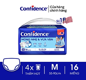 Tã quần người lớn Confidence Slim&Fit mỏng nhẹ vừa vặn size M gói 16 miếng