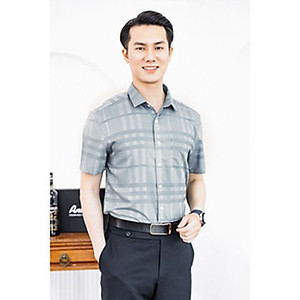 Áo Sơ Mi Nam Công Sở Trung Niên Anton Vải Sợi Tre Ngắn Tay màu xám Thấm Hút Mồ Hôi - NT202