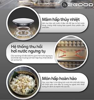Nồi Chiên Hơi Nước 2GOOD S100 Lòng Nồi Inox Gồm 10 Chương Trình Nấu Dung Tích 20 Lít Công Suất 1800 W - Hàng Chính Hãng