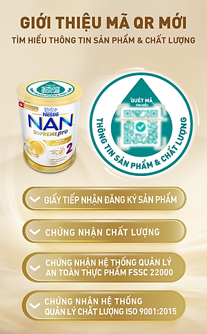 Sữa bột Nestlé NAN SUPREMEPRO 2 800g nhập khẩu Đức với 5HMO & đạm Gentle Optipro ( Dành cho trẻ từ 12 - 24 tháng tuổi)
