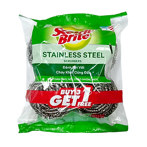 Combo 4 Miếng cọ rửa xoong nồi Inox Scotch-Brite 3M bền chắc, không gãy vụn, độ bền cao, tiết kiệm chi phí