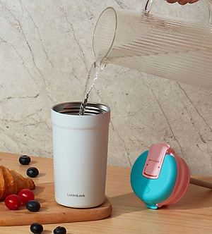 Bình giữ nhiệt LocknLock 320ml LHC4290YRED thép 316L, Hàng chính hãng, nắp bật hai chiều, có ống hút - JoyMall
