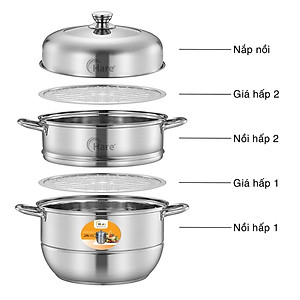 Bộ nồi hấp inox cao cấp đáy từ 3 tầng vung kính - thương hiệu Hare -  lỗi 1 đổi 1