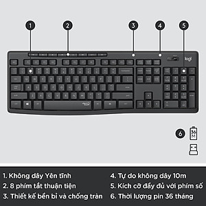 Bộ bàn phím chuột không dây Logitech MK295 - Hàng chính hãng