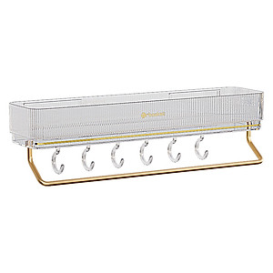 Kệ Dán Tường Đựng Vật Dụng Nhà Tắm , Nhà Bếp Có Thanh Treo Khăn Và Móc Dán Treo Đồ Tiện Lợi - Hàng chính hãng (Giao màu ngẫu nhiên)