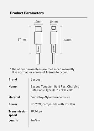 Cáp sạc nhanh iphone pd 20W Baseus CATLWJ-01 type c to iphone - dây sạc cao cấp hỗ trợ IP 12 11 x xsmax 8.. - hàng chính hãng