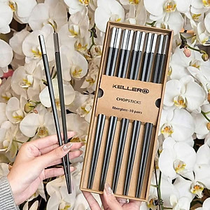 Set 10 đôi đũa chuôi bạc Keller@Germany – Mẫu mới 2025 Hàng chính hãng