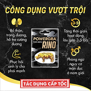 Viên uống phục hồi và tăng cường sức khỏe sinh lý nam giới Powergra Rino - Vỉ dùng thử 1 viên
