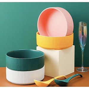 Tô Sứ Vân Sọc, Tô đựng mì salat , Tô canh sứ màu La Mã cao cấp không chì