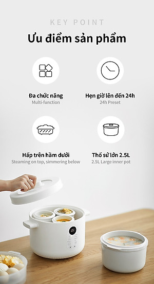 Nồi nấu chậm đa năng Locknlock EJP164IVY - Multi function slow cooker 220V, 50Hz, 350W - Dung tích 2.5L - Hàng chính hãng