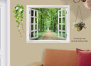 Decal dán tường kết hợp Bụi Tre - Cửa Sổ AM9104-AY823 [ Size Lớn ] 
