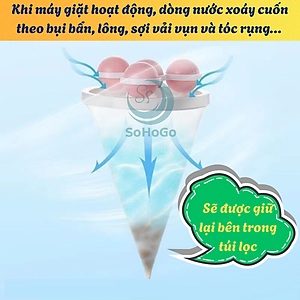 Bộ 2 Túi lọc rác máy giặt hình phễu kèm quả bóng -Lưới lọc rác – lông – sợi vải máy giặt -Dụng cụ lọc cặn bẩn quần áo khi giặt