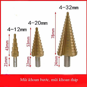 Bộ 3 Mũi Khoan Tháp Tầng Bước Titanium 4-32mm Khoan Sắt, Tôn Milliken Tampe NL-3033 (Chuôi tròn)