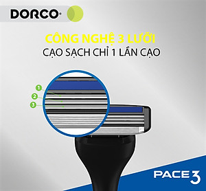 DORCO PACE 3 - Dao Cạo Râu Hàn Quốc 3 Lưỡi - Hộp Gồm 1 Cán và 1 Đầu Cạo