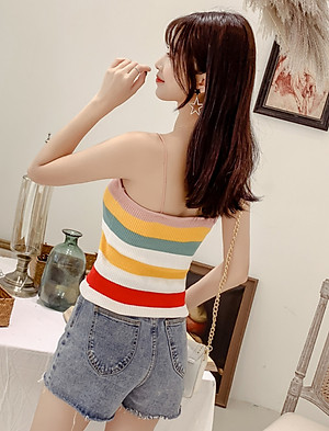 Áo Kiểu Nữ Áo Len Nữ Hai Dây Sọc Ngang Dễ Thương ALN021 MayHomes Ôm Thân Xinh Xắn