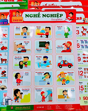Tranh lò xo- Bộ Tranh Treo Tường 6 Tờ 12 Chủ Đề dành cho bé (Song ngữ Việt Anh)