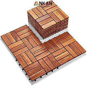 Vỉ Gỗ Lót Sàn Ban Công Thương Hiệu ANKAN Màu Nâu Vàng Loại 12 Nan, Ván Gỗ Lót Sàn Ngoài Trời, Sân Vườn, Hồ Bơi, Phòng Spa, Siêu Bền, Chịu Nước Tốt, Chống Trơn Trượt, Tiêu Chuẩn Xuất Khẩu (1 Vỉ)