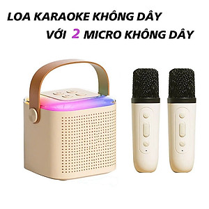 Loa Bluetooth mini kèm 2 micro hát karaoke không dây - Mic hát karaoke âm thanh chất lượng lọc âm khử nhiễu LED RGB - Hàng Nhập Khẩu