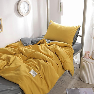 Bộ Chăn Ga Gối Cotton Tici LIDACO - Vàng Ga Xám
