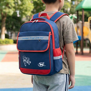 Balo học sinh TN.Bags xanh đen phối đỏ – Balo tiểu học có nắp siêu nhẹ nhiều ngăn cao cấp cho bé năng động TNB3016