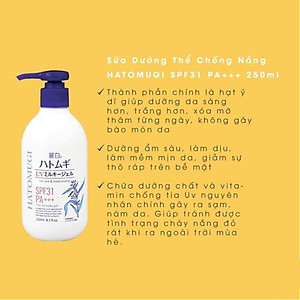Sữa Dưỡng Thể Hatomugi Chống Nắng Hatomugi SPF31 PA+++ 250g Ban Đêm 250g~400g Body Milk chiết xuất từ hạt ý dĩ duy trì độ ẩm cho da và dưỡng da trắng sáng hiệu quả