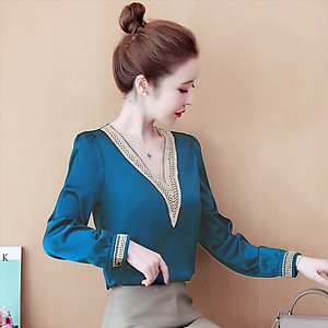 ÁO SƠ MI CÔNG SỞ CỔ V PHỐI REN CAO CẤP