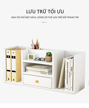 Kệ sách gỗ để bàn đa năng có hộc để đồ thương hiệu IGA - GP258