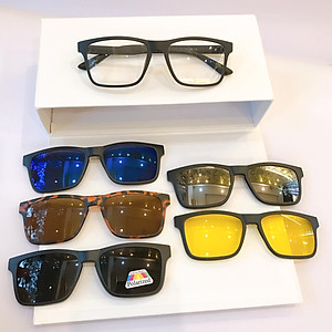 Bộ Kính cận râm 5 tròng râm đa năng Mắt vuông Hàn Quốc 