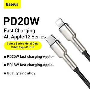Cáp sạc Baseus Cafule series Metal data cable- CATLJK nhanh Type C to Light-ning 20W  Hàng chính hãng
